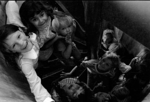 James birthday party - on spiral stairs