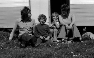 Pauline and the boys at Keith's caravan, Prestatyn