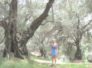 Sue in an old olive grove
