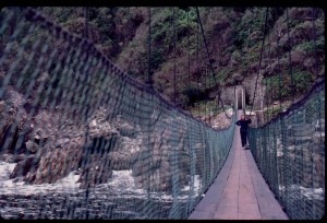 Pauline on the bridge over Storms River
