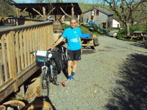 Me by the cafe looking past the bunkhouse to the yhurt